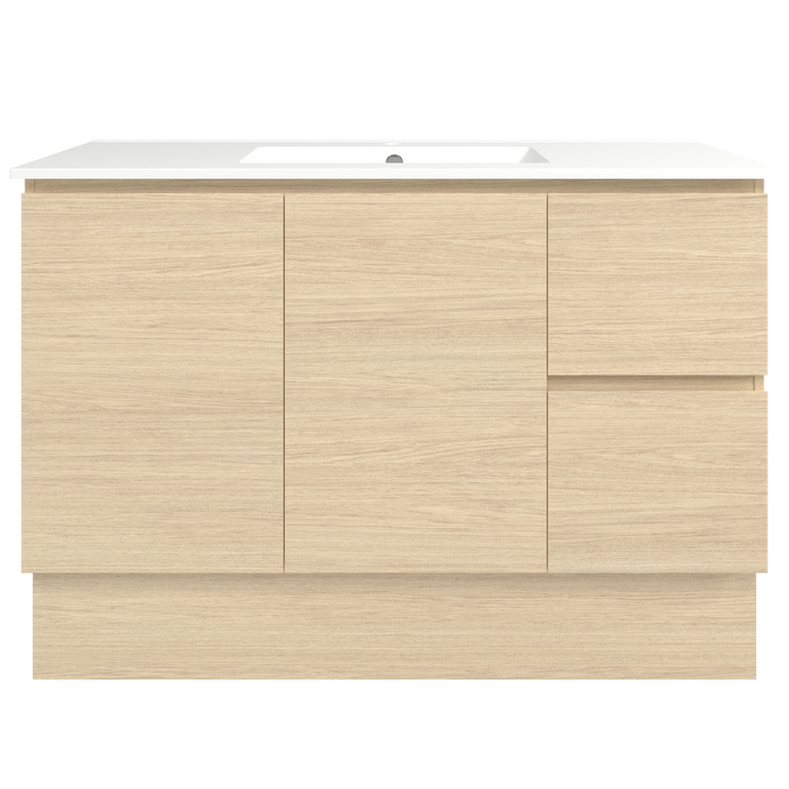 Elemental Vanity Silk Primavera Oak 1200mm Centre Bowl Alpha Top Floor Standing