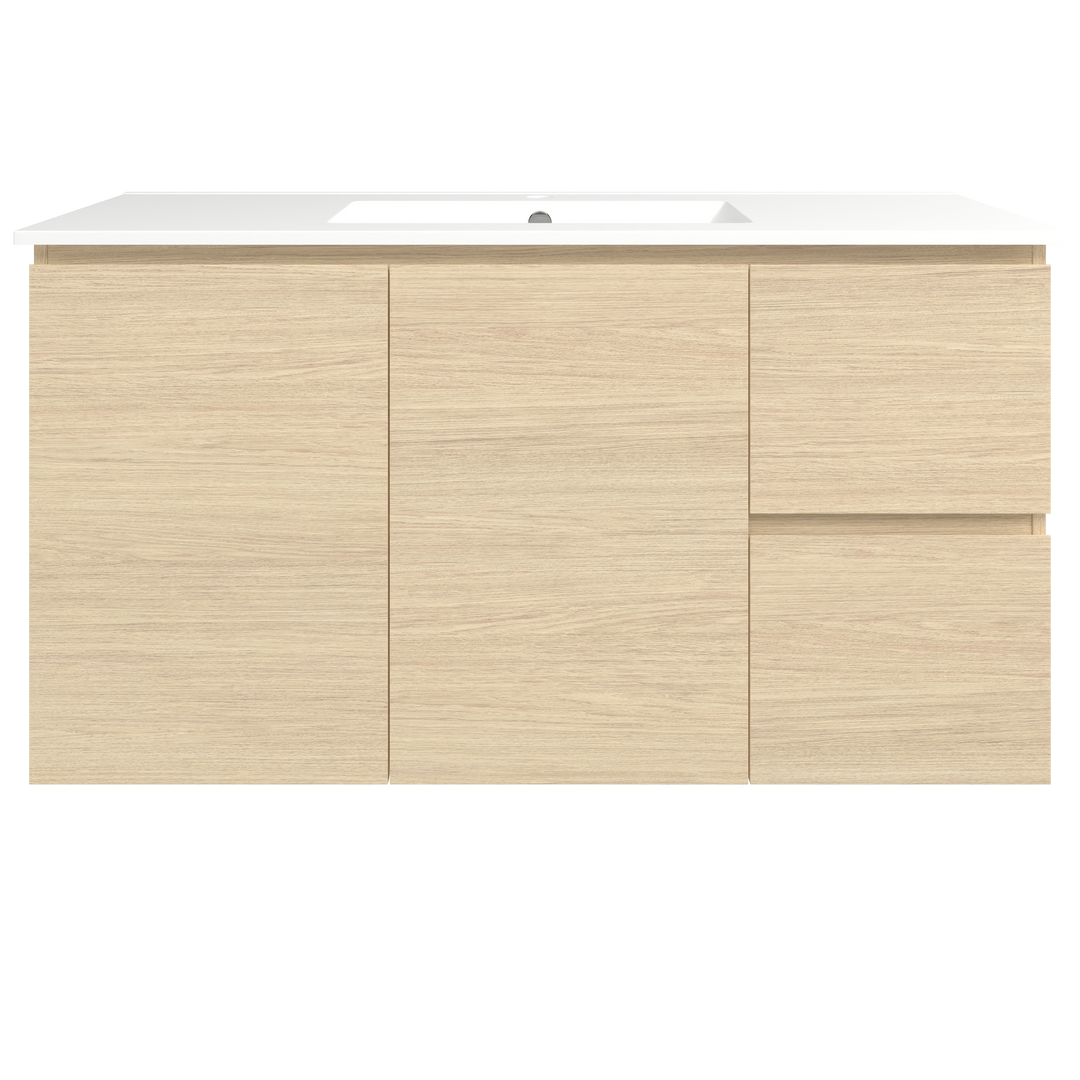 Elemental Vanity Silk Primavera Oak 1200mm Centre Bowl Alpha Top Floor Standing