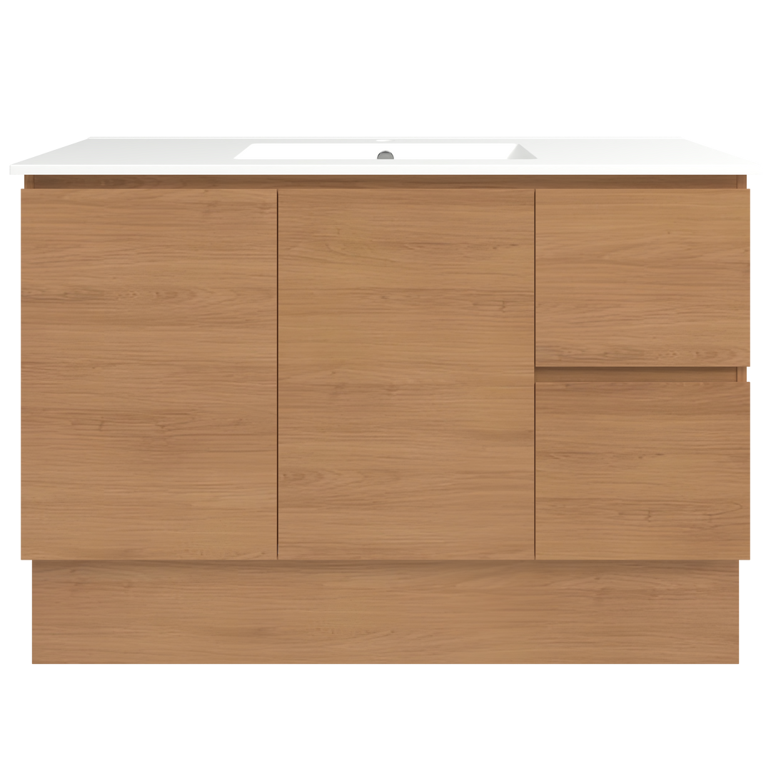 Elemental Vanity Tassie Oak 1200mm Centre Bowl Alpha Top Floor Standing