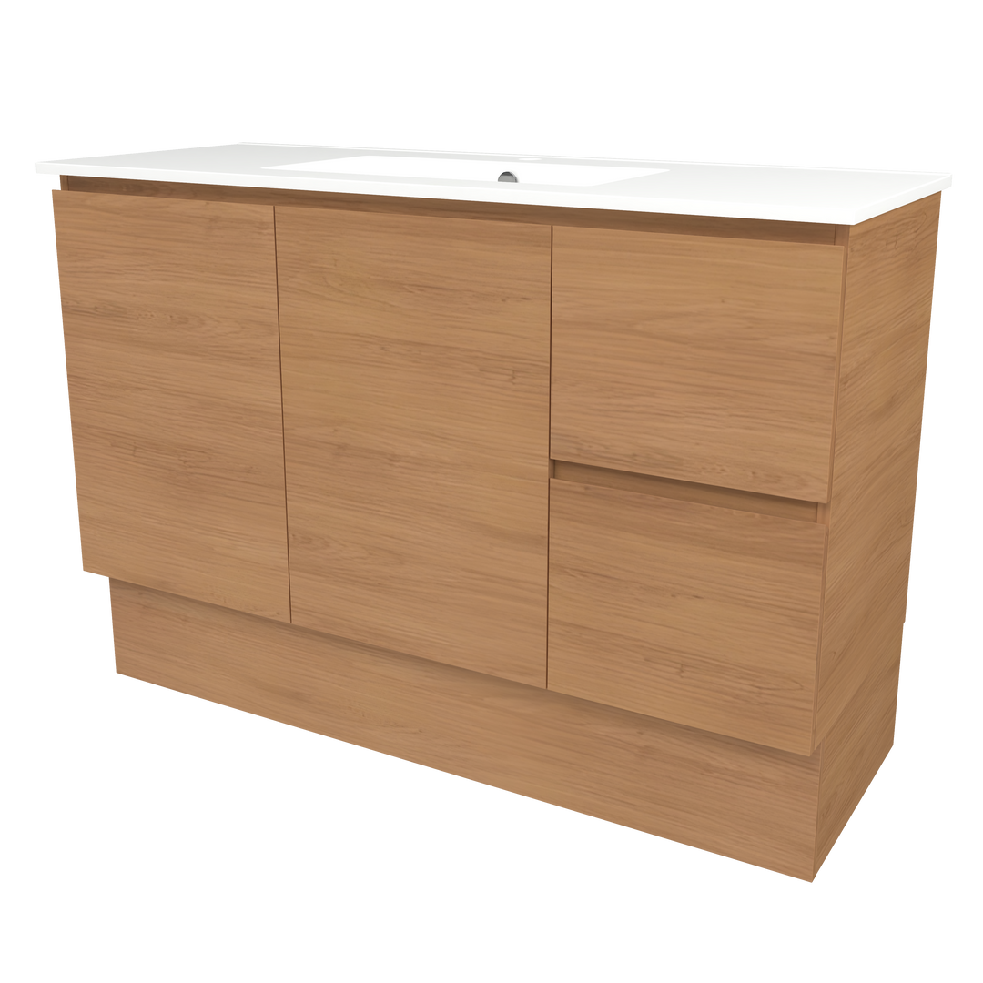Elemental Vanity Tassie Oak 1200mm Centre Bowl Alpha Top Floor Standing