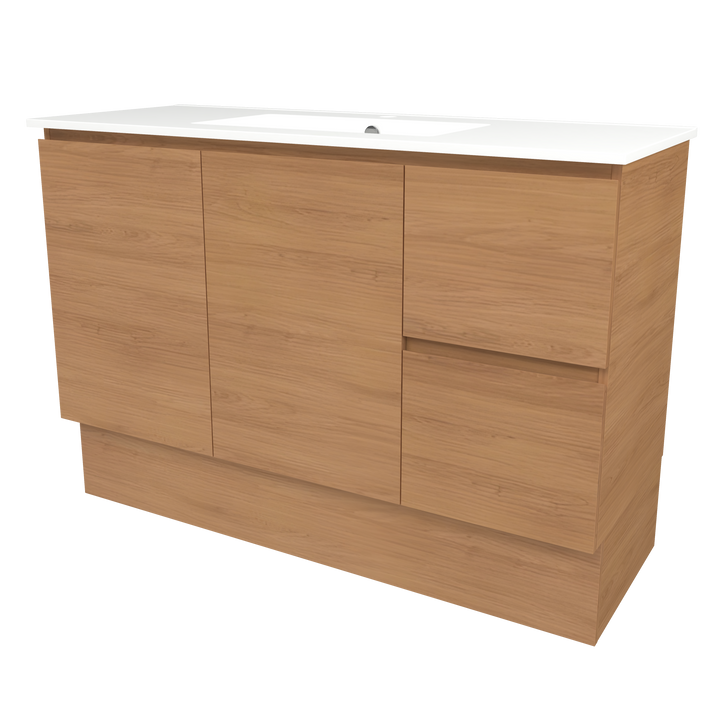 Elemental Vanity Tassie Oak 1200mm Centre Bowl Alpha Top Floor Standing