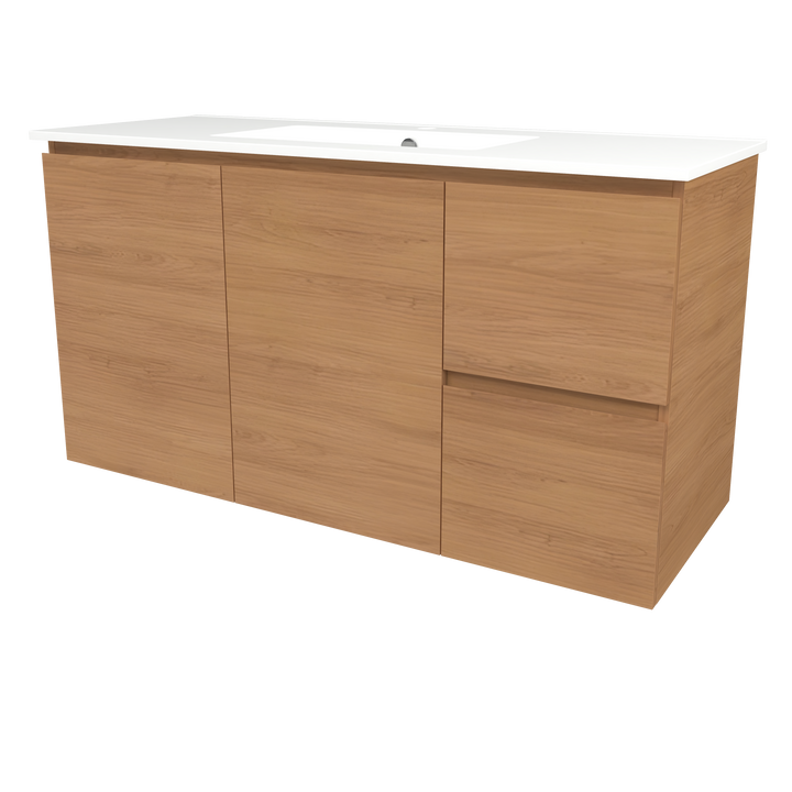 Elemental Vanity Tassie Oak 1200mm Centre Bowl Alpha Top Floor Standing
