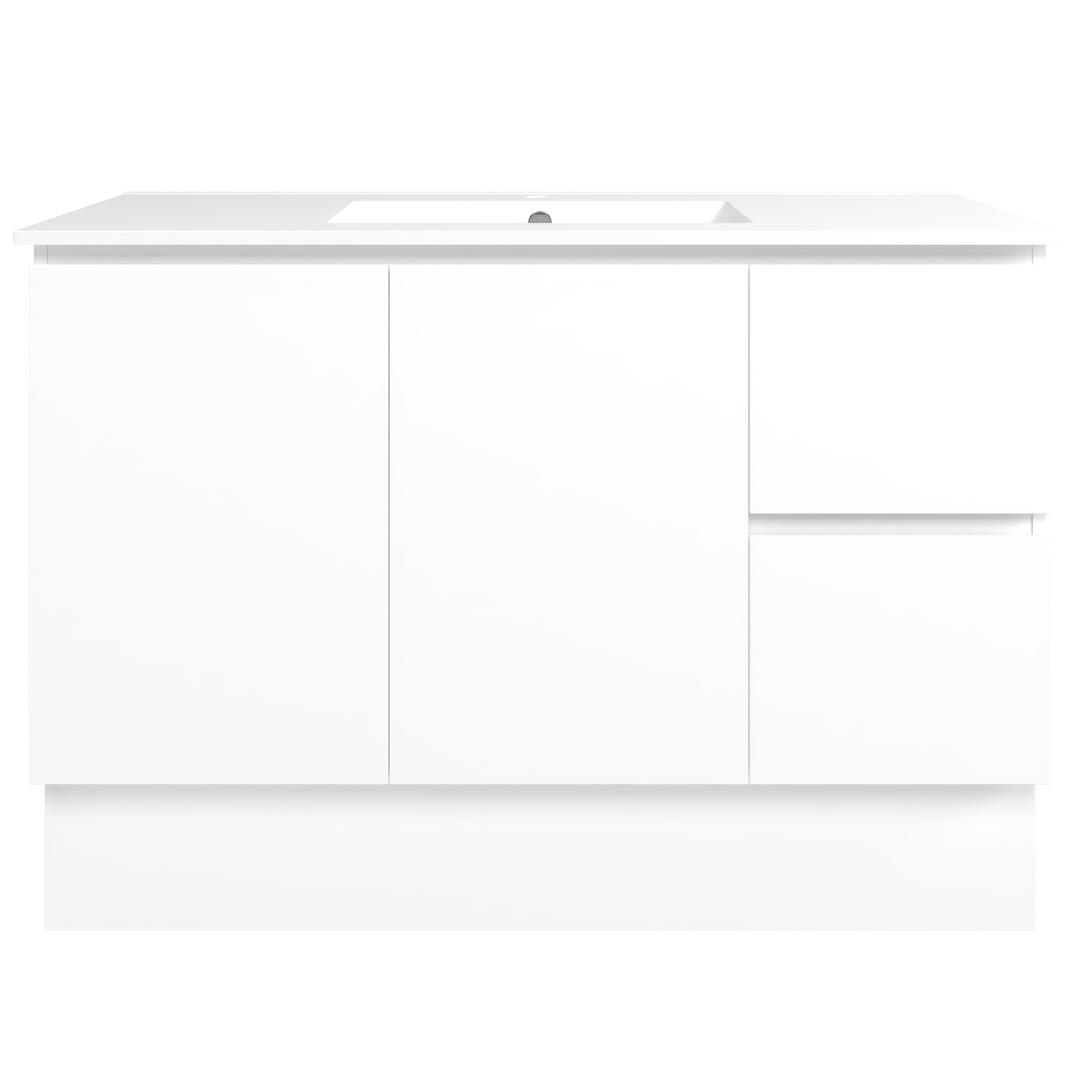 Elemental Vanity White Ultra Matt 1200mm Centre Bowl Alpha Top Floor Standing
