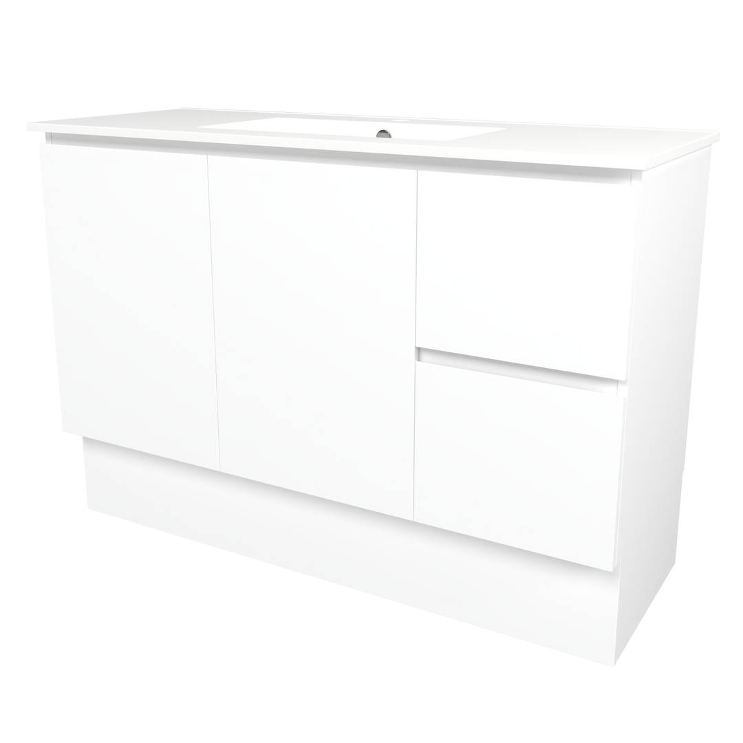 Elemental Vanity White Ultra Matt 1200mm Centre Bowl Alpha Top Floor Standing