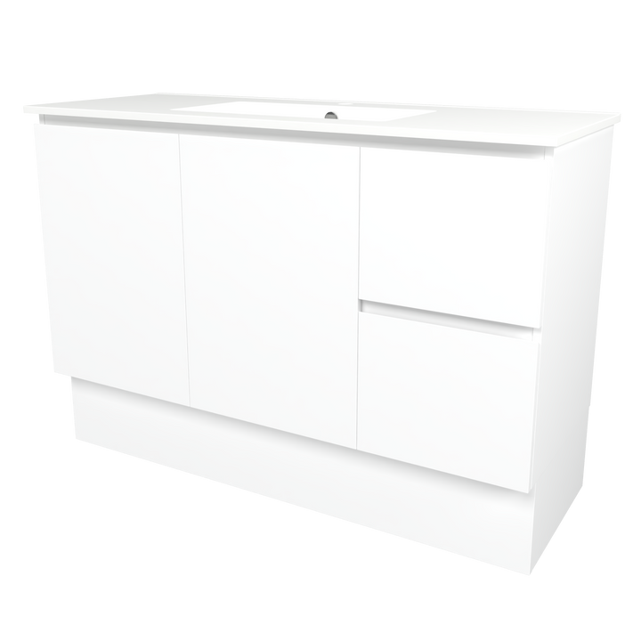 Elemental Vanity White Ultra Matt 1200mm Centre Bowl Alpha Top Floor Standing