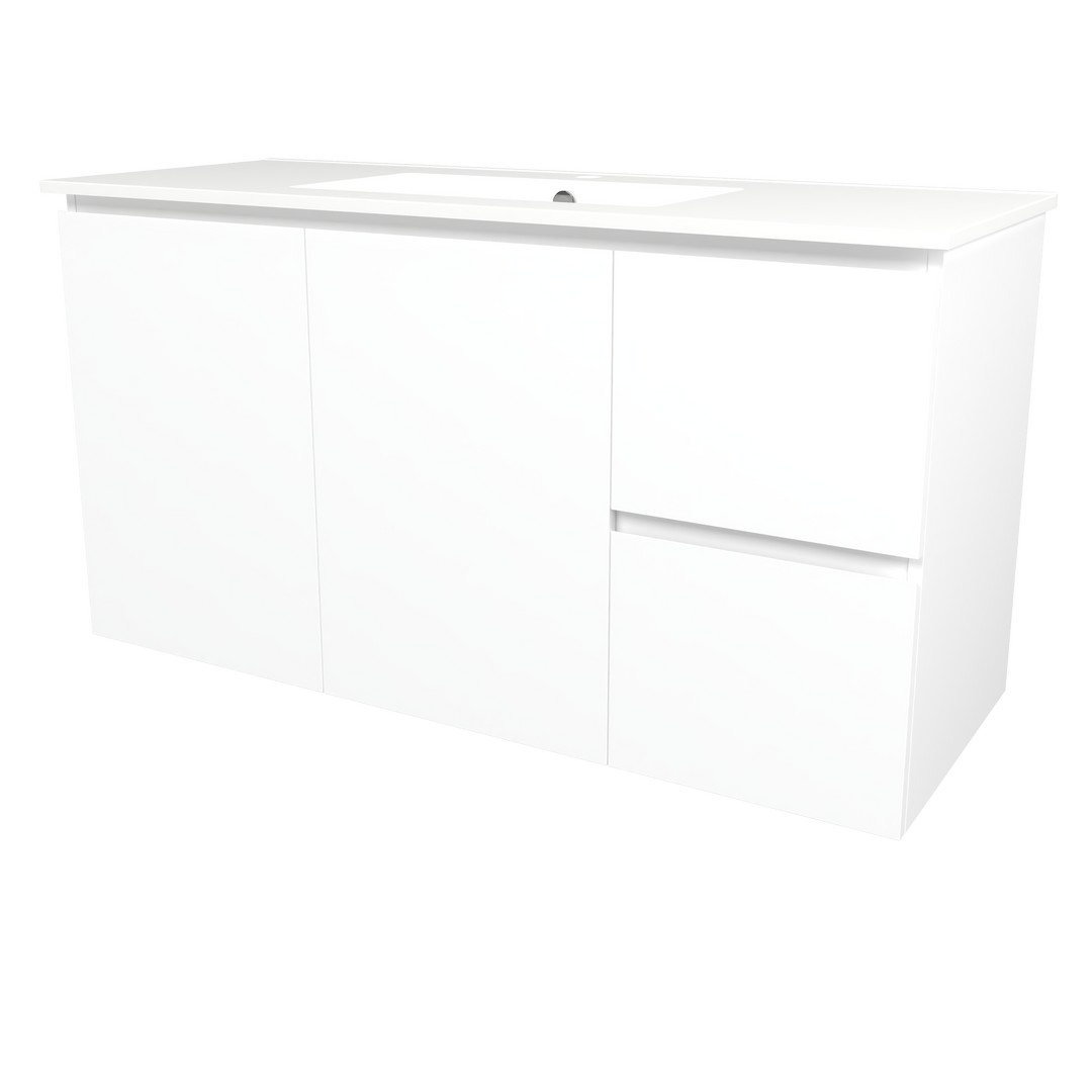 Elemental Vanity White Ultra Matt 1200mm Centre Bowl Alpha Top Floor Standing