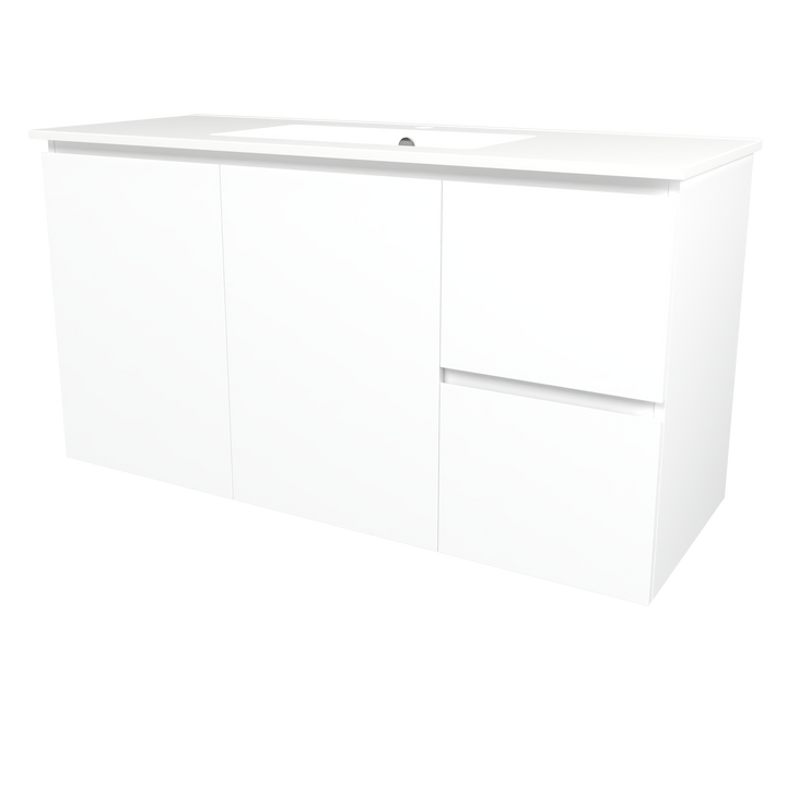 Elemental Vanity White Ultra Matt 1200mm Centre Bowl Alpha Top Floor Standing