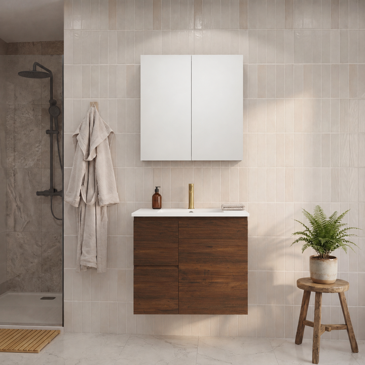 Elemental Vanity Aged Walnut 750mm Centre Bowl Alpha Top Floor Standing