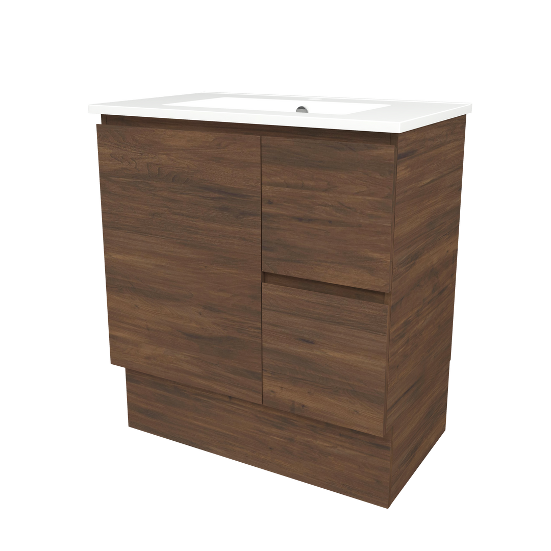 Elemental Vanity Aged Walnut 750mm Centre Bowl Alpha Top Floor Standing