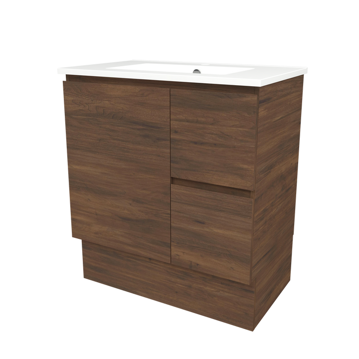 Elemental Vanity Aged Walnut 750mm Centre Bowl Alpha Top Floor Standing