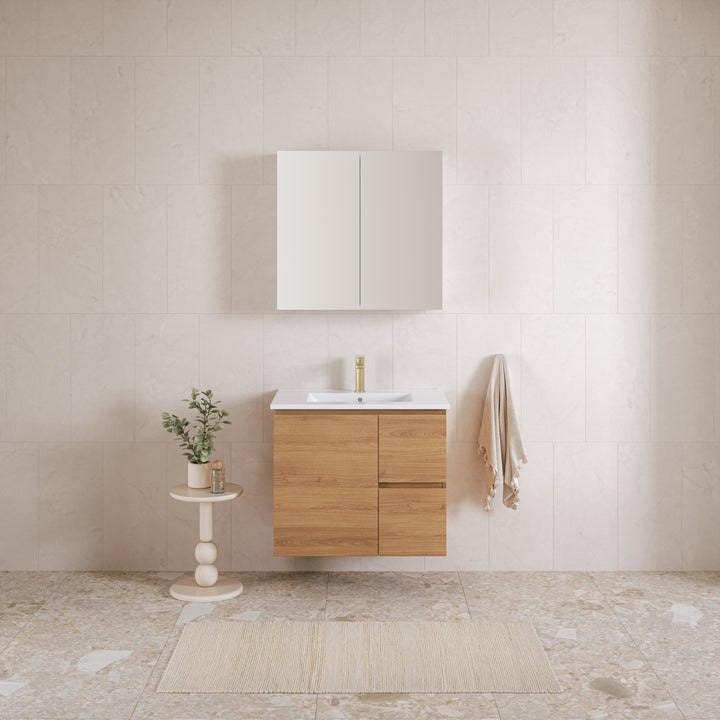 Elemental Vanity Tassie Oak 750mm Centre Bowl Alpha Top Floor Standing