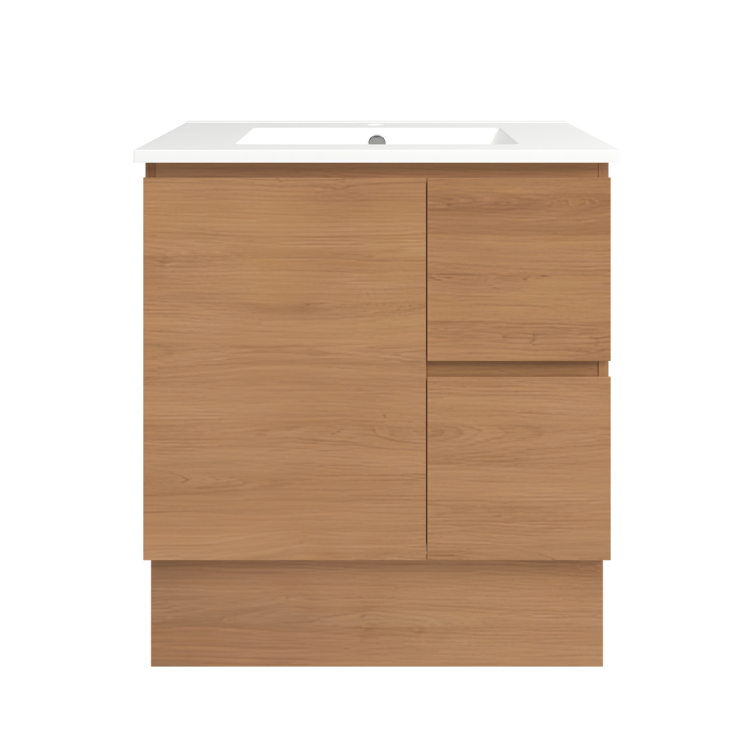 Elemental Vanity Tassie Oak 750mm Centre Bowl Alpha Top Floor Standing