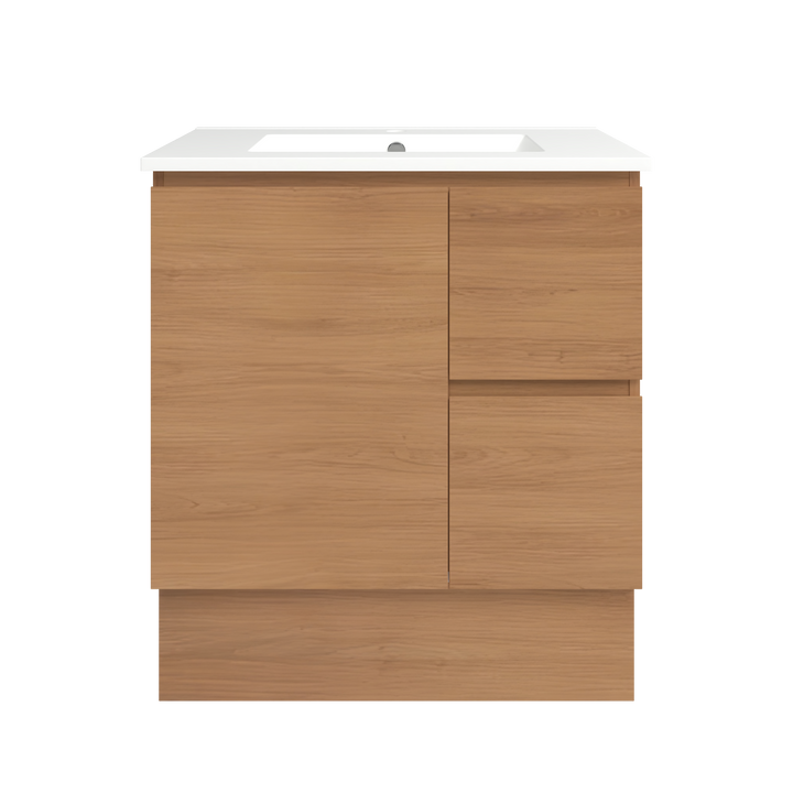 Elemental Vanity Tassie Oak 750mm Centre Bowl Alpha Top Floor Standing