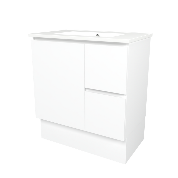 Elemental Vanity White Ultra Matt 750mm Centre Bowl Alpha Top Floor Standing