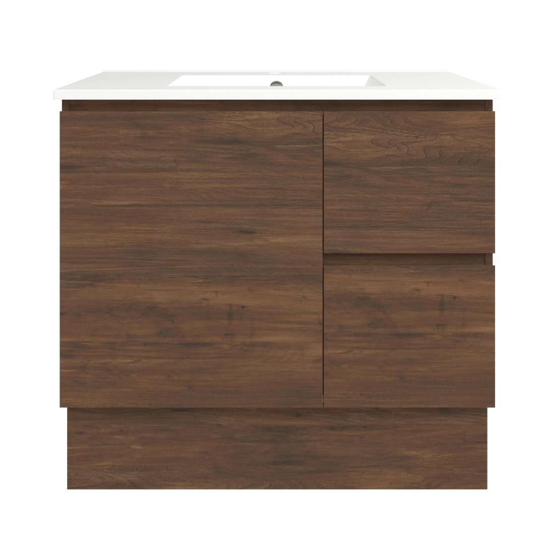 Elemental Vanity Aged Walnut 900mm Centre Bowl Alpha Top Floor Standing