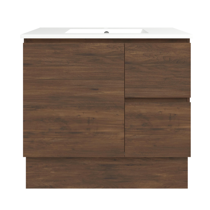 Elemental Vanity Aged Walnut 900mm Centre Bowl Alpha Top Floor Standing