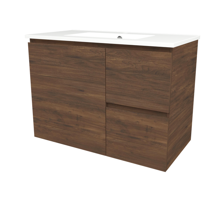 Elemental Vanity Aged Walnut 900mm Centre Bowl Alpha Top Floor Standing