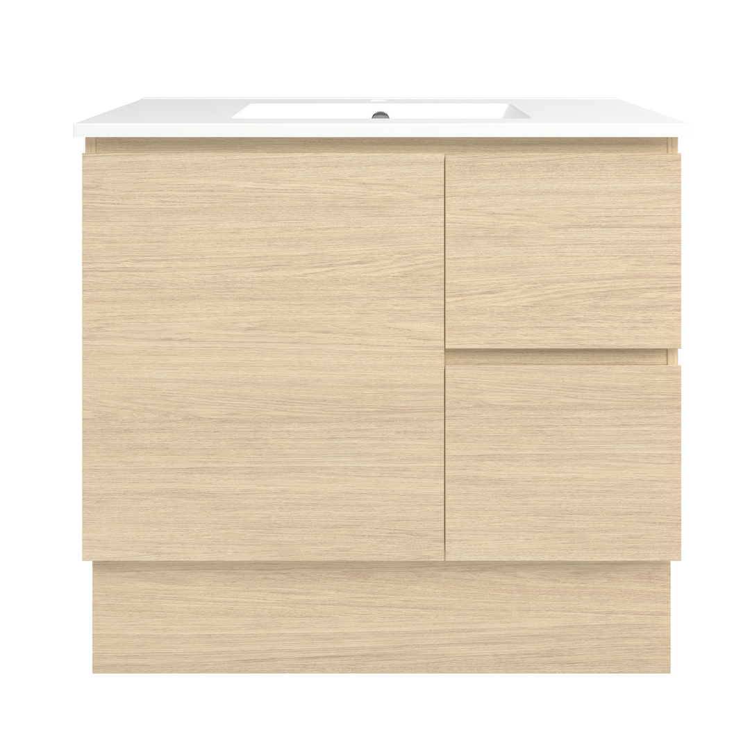 Elemental Vanity Silk Primavera Oak 900mm Centre Bowl Alpha Top Floor Standing
