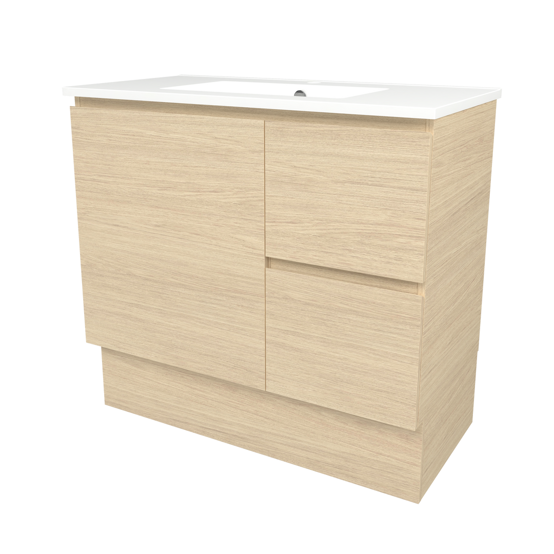 Elemental Vanity Silk Primavera Oak 900mm Centre Bowl Alpha Top Floor Standing