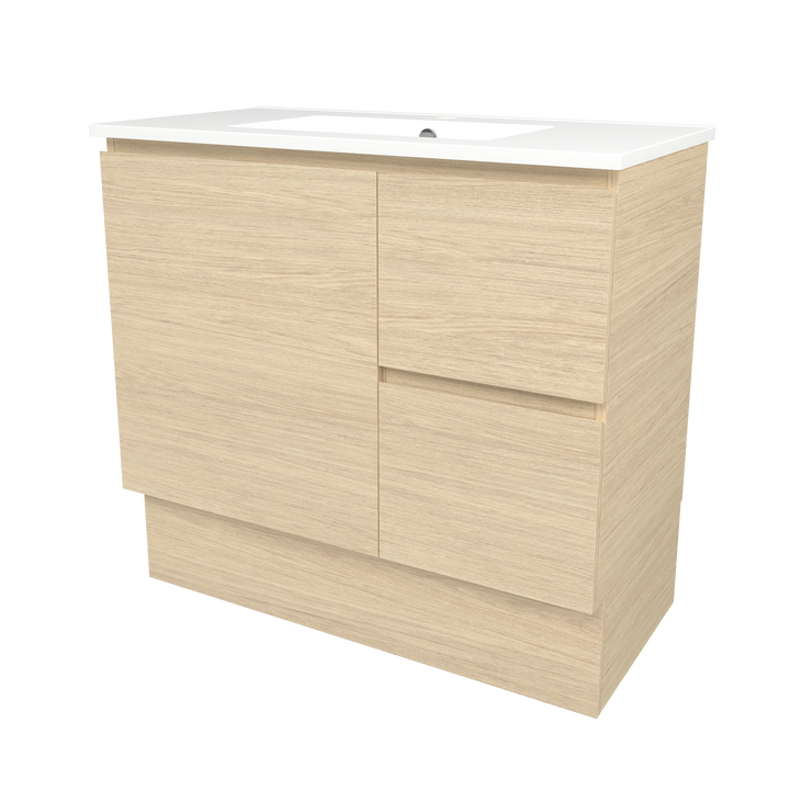 Elemental Vanity Silk Primavera Oak 900mm Centre Bowl Alpha Top Floor Standing