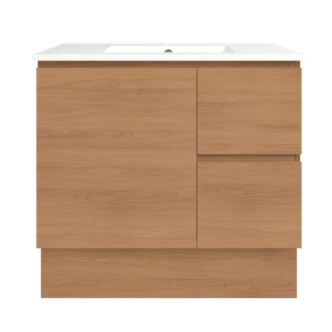 Elemental Vanity Tassie Oak 900mm Centre Bowl Alpha Top Floor Standing