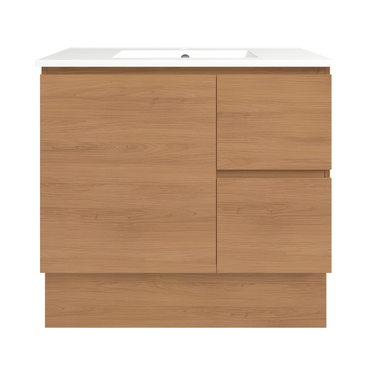 Elemental Vanity Tassie Oak 900mm Centre Bowl Alpha Top Floor Standing