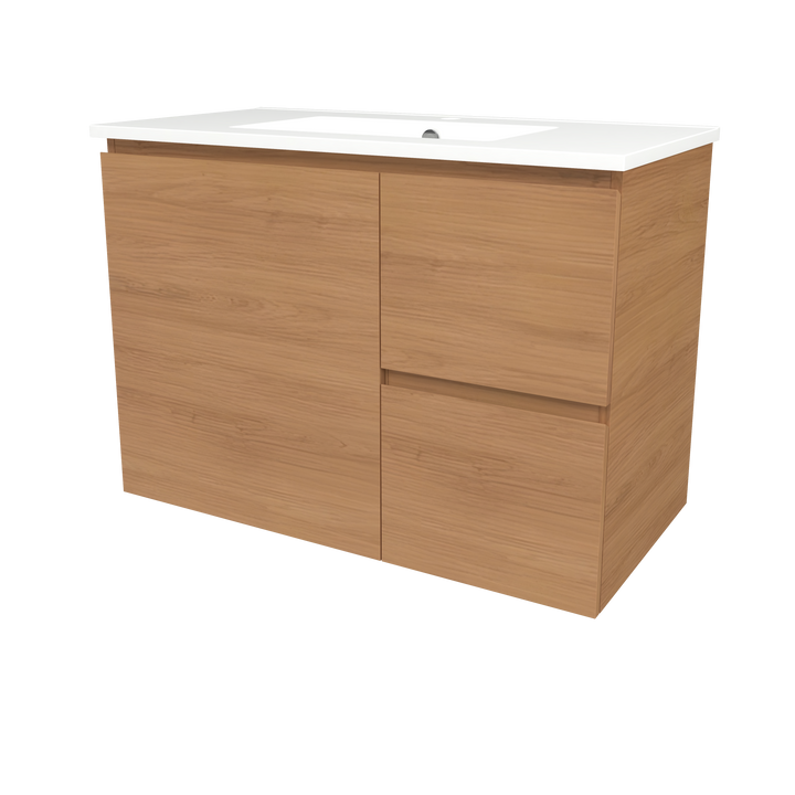 Elemental Vanity Tassie Oak 900mm Centre Bowl Alpha Top Floor Standing