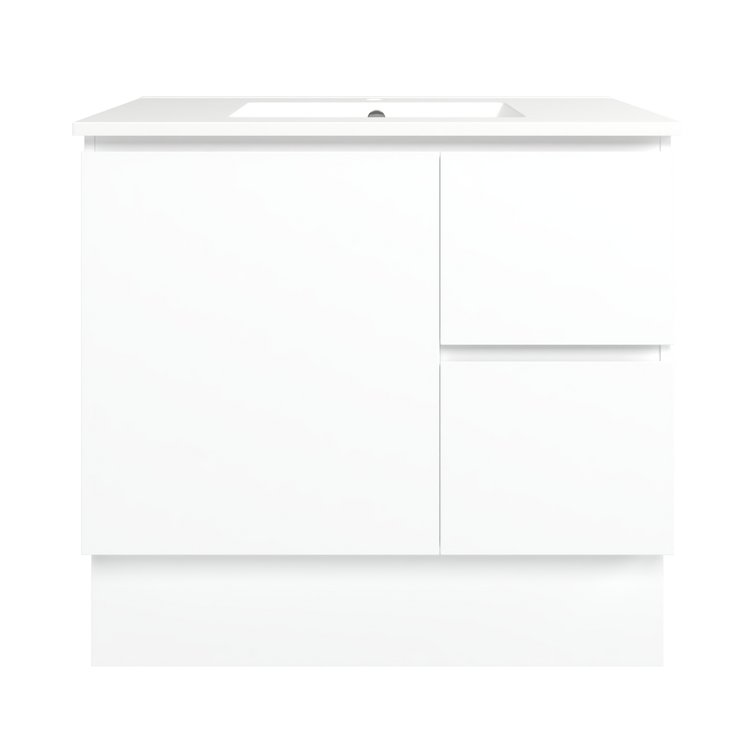 Elemental Vanity White Ultra Matt 900mm Centre Bowl Alpha Top Floor Standing