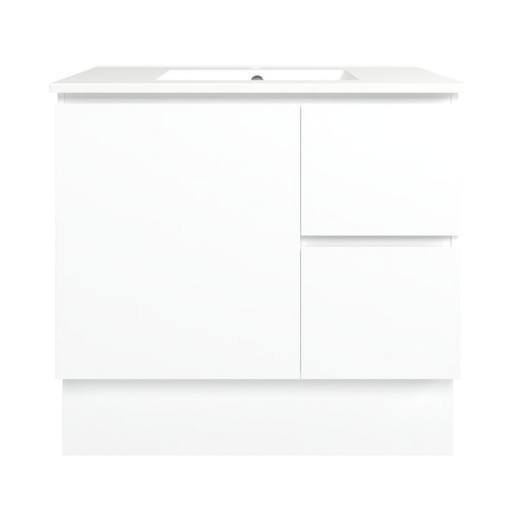 Elemental Vanity White Ultra Matt 900mm Centre Bowl Alpha Top Floor Standing