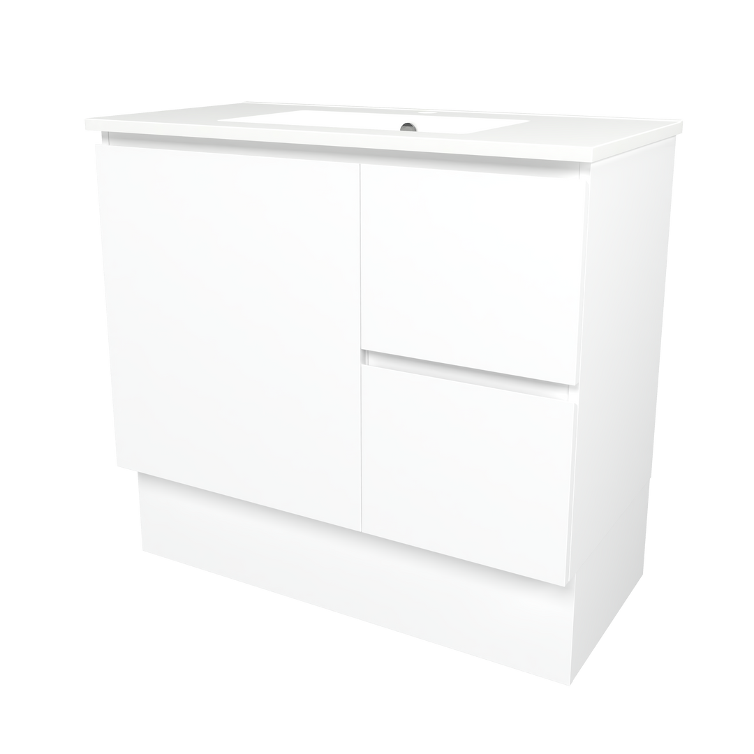 Elemental Vanity White Ultra Matt 900mm Centre Bowl Alpha Top Floor Standing