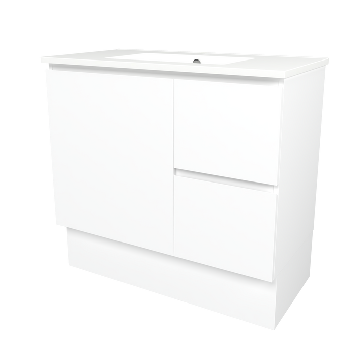 Elemental Vanity White Ultra Matt 900mm Centre Bowl Alpha Top Floor Standing
