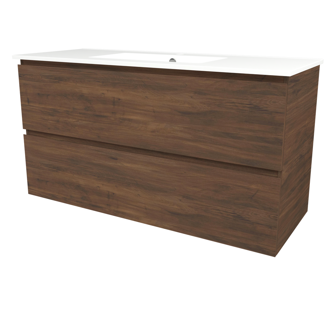 Elemental Plus Vanity Aged Walnut 1200mm Centre Bowl Alpha Top Floor Standing