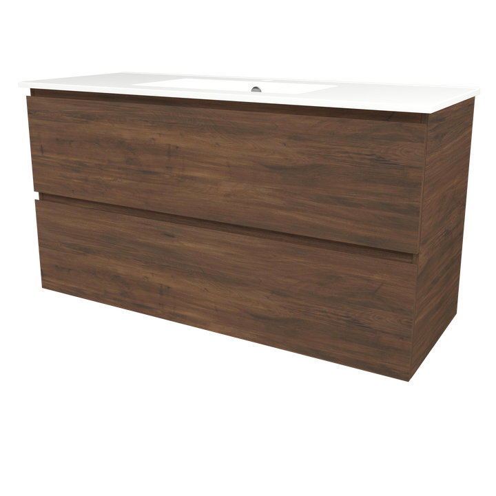 Elemental Plus Vanity Aged Walnut 1200mm Centre Bowl Alpha Top Floor Standing