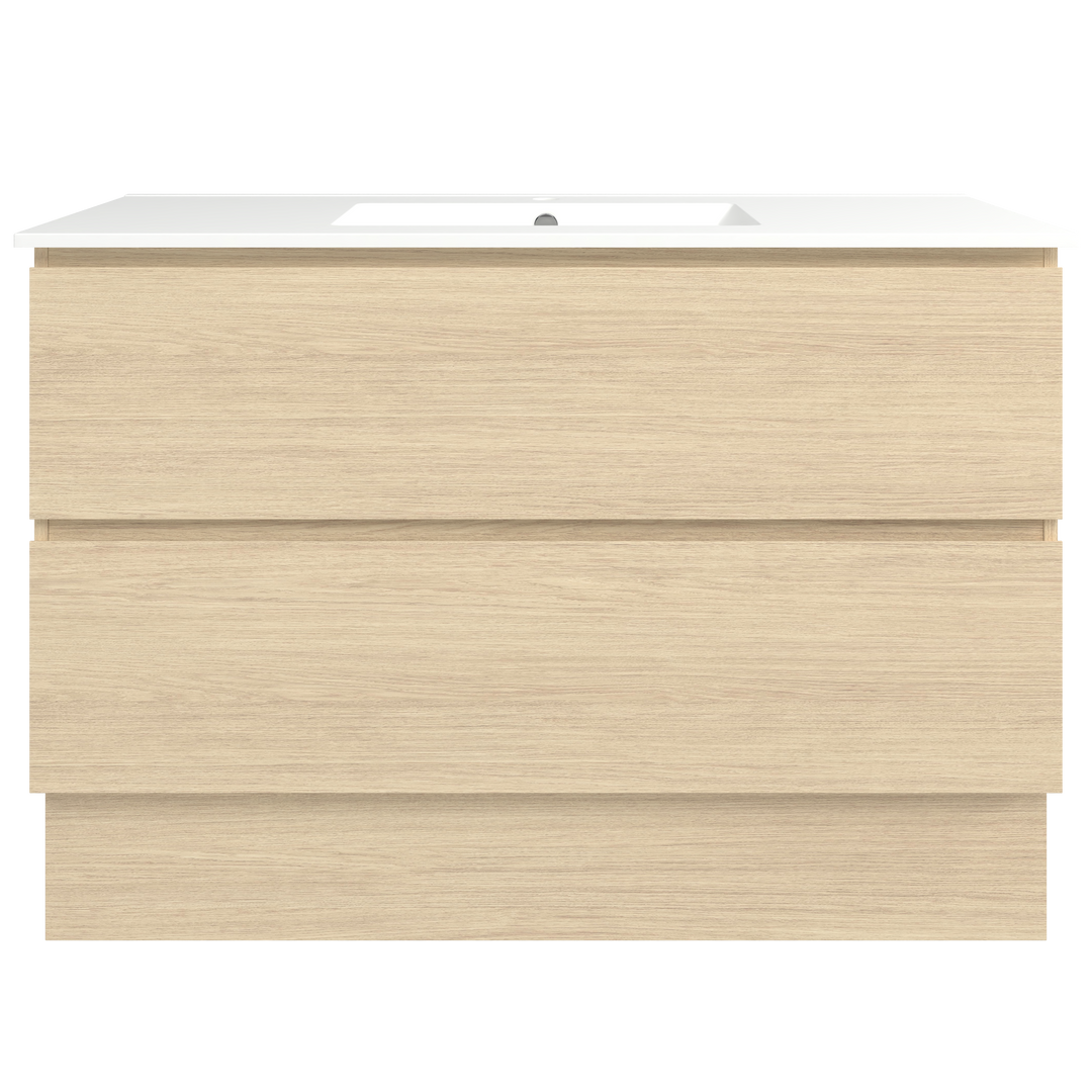 Elemental Plus Vanity Silk Primavera Oak 1200mm Centre Bowl Alpha Top Floor Standing