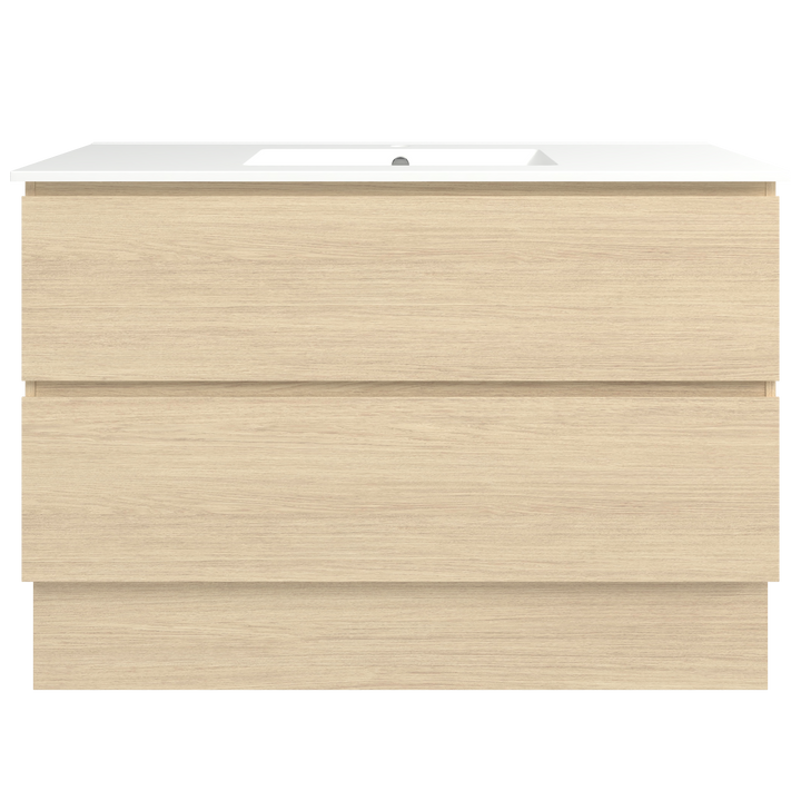 Elemental Plus Vanity Silk Primavera Oak 1200mm Centre Bowl Alpha Top Floor Standing