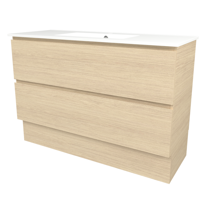 Elemental Plus Vanity Silk Primavera Oak 1200mm Centre Bowl Alpha Top Floor Standing