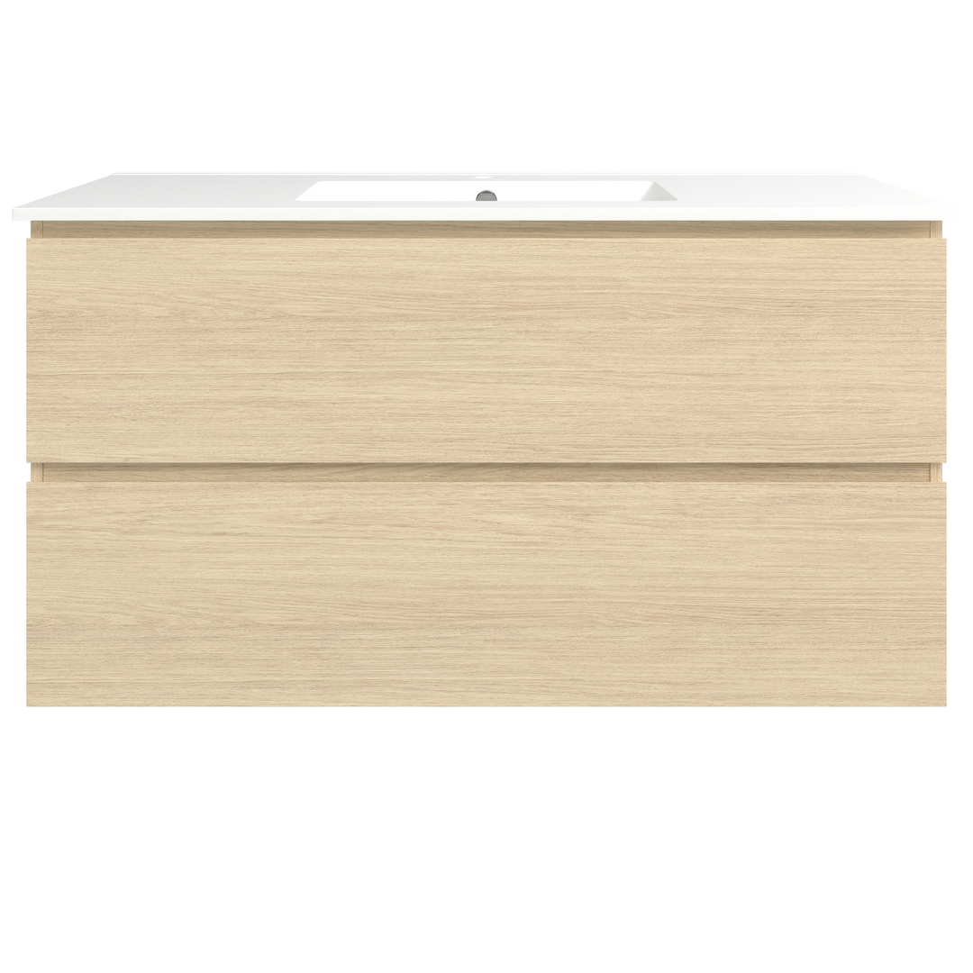 Elemental Plus Vanity Silk Primavera Oak 1200mm Centre Bowl Alpha Top Floor Standing