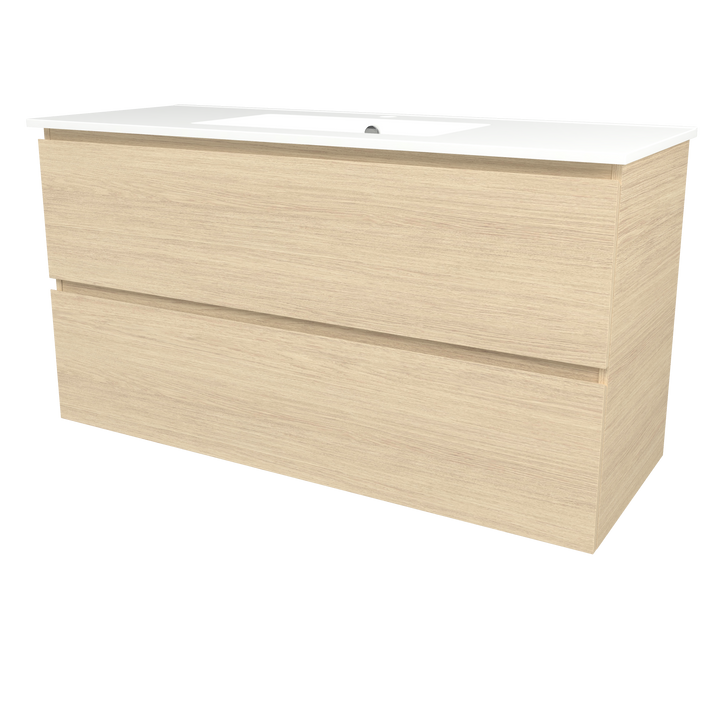 Elemental Plus Vanity Silk Primavera Oak 1200mm Centre Bowl Alpha Top Floor Standing