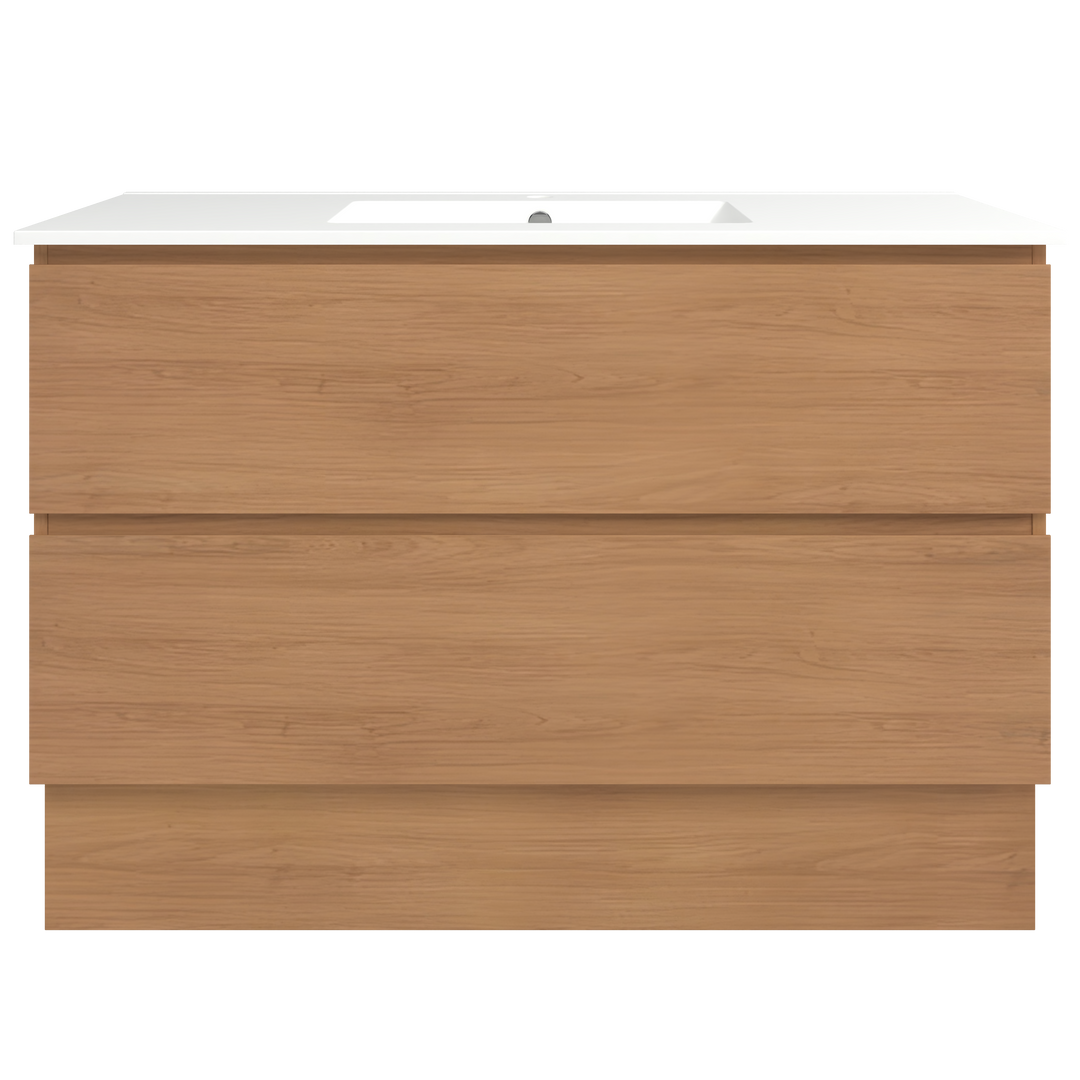 Elemental Plus Vanity Tassie Oak 1200mm Centre Bowl Alpha Top Floor Standing