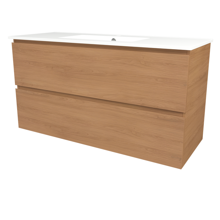 Elemental Plus Vanity Tassie Oak 1200mm Centre Bowl Alpha Top Floor Standing