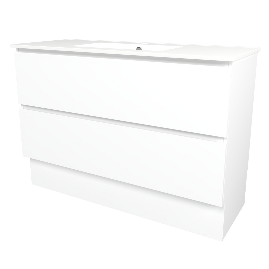 Elemental Plus Vanity White Ultra Matt 1200mm Centre Bowl Alpha Top Floor Standing