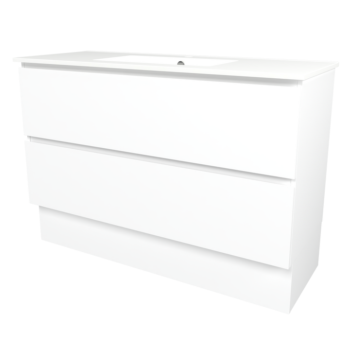 Elemental Plus Vanity White Ultra Matt 1200mm Centre Bowl Alpha Top Floor Standing