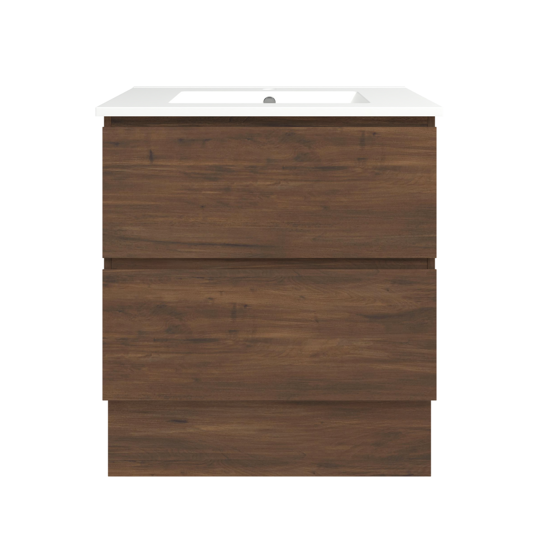 Elemental Plus Vanity Aged Walnut 750mm Centre Bowl Alpha Top Floor Standing