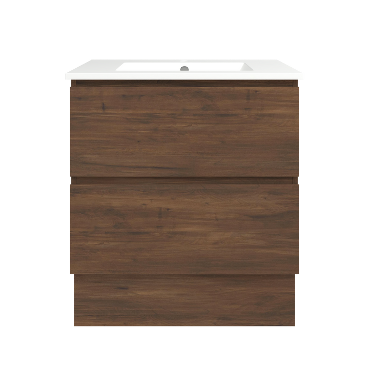 Elemental Plus Vanity Aged Walnut 750mm Centre Bowl Alpha Top Floor Standing