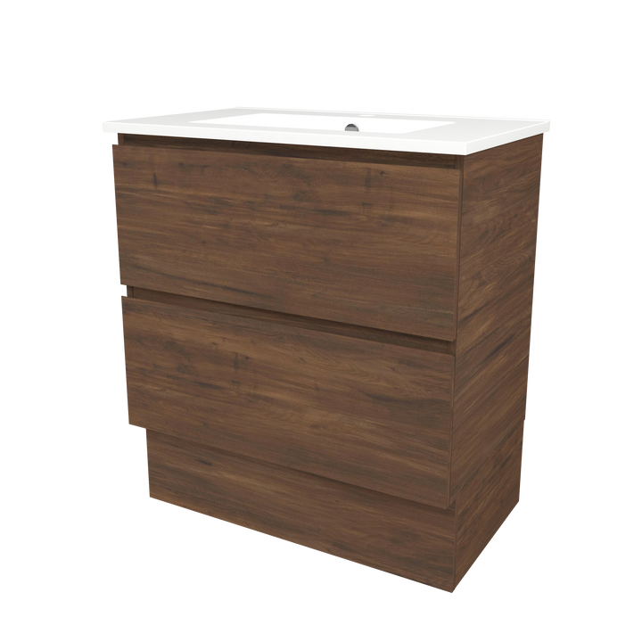 Elemental Plus Vanity Aged Walnut 750mm Centre Bowl Alpha Top Floor Standing