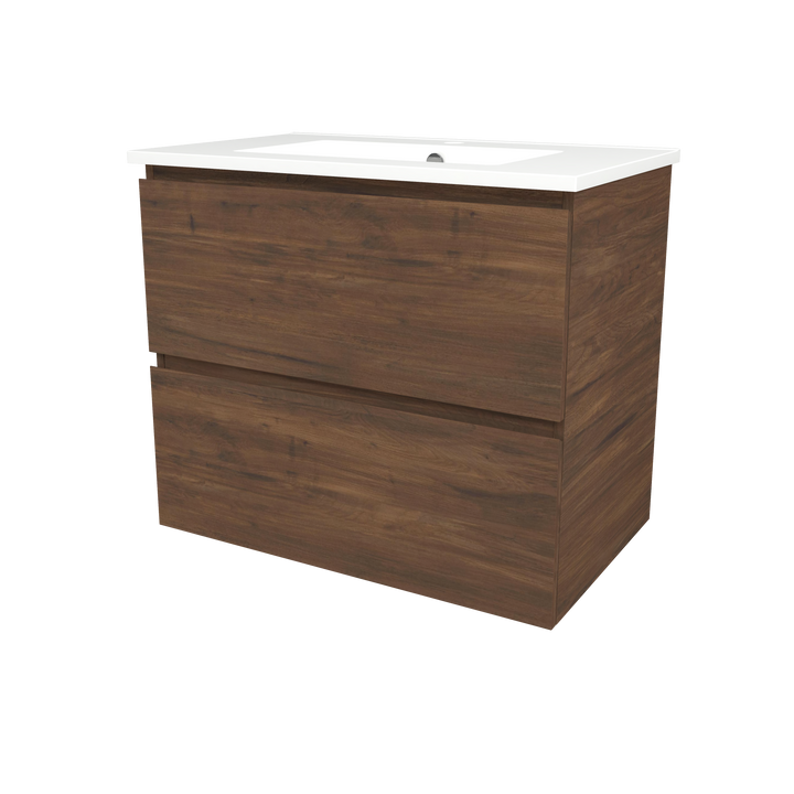 Elemental Plus Vanity Aged Walnut 750mm Centre Bowl Alpha Top Floor Standing