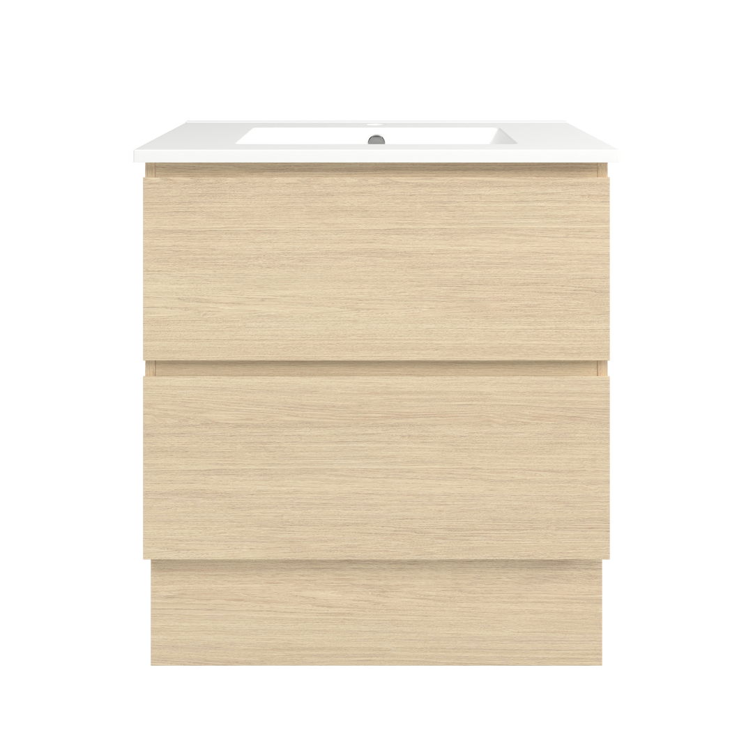 Elemental Plus Vanity Silk Primavera Oak 750mm Centre Bowl Alpha Top Floor Standing
