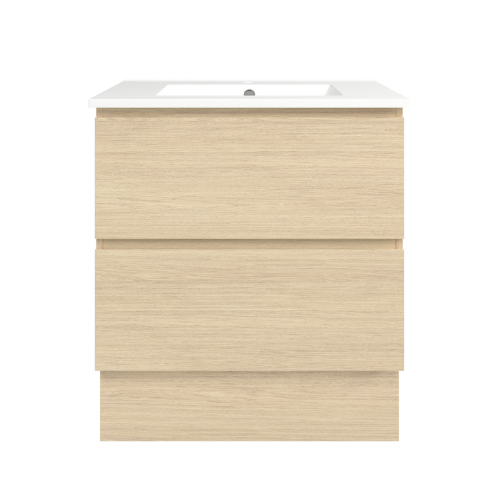 Elemental Plus Vanity Silk Primavera Oak 750mm Centre Bowl Alpha Top Floor Standing