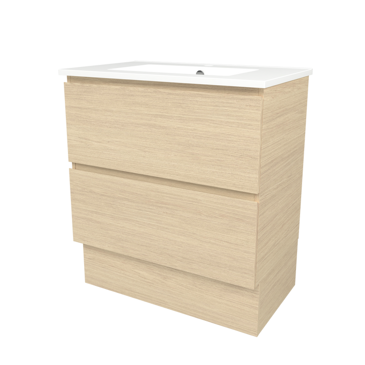 Elemental Plus Vanity Silk Primavera Oak 750mm Centre Bowl Alpha Top Floor Standing