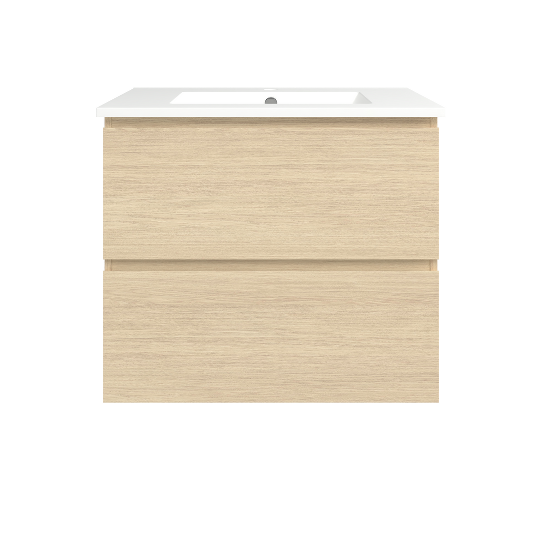 Elemental Plus Vanity Silk Primavera Oak 750mm Centre Bowl Alpha Top Floor Standing